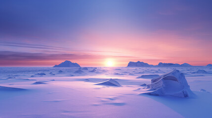 Landscape of Antarctica, sunset, snow, minimalist