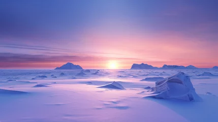 Photo sur Aluminium Rose clair Landscape of Antarctica, sunset, snow, minimalist