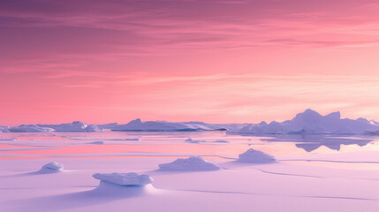 Obraz premium Landscape of Antarctica, sunset, snow, minimalist
