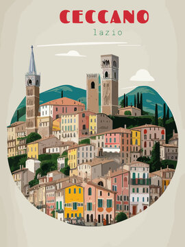 Ceccano: Beautiful vintage-styled poster of with a city and the name Ceccano in Lazio
