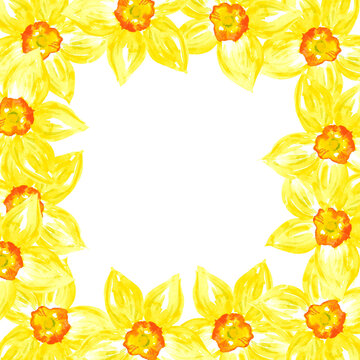 Hand drawn watercolor yellow daffodil on white background. Scrapbook, post card, wedding invitation, album.