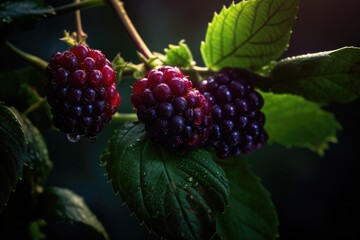 Rain-Kissed Boysenberries in Close-up
