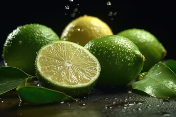 Fototapeta na wymiar Vibrant and Juicy Freshly Sliced Lime