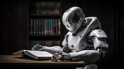 Robot is reading book. Generative AI