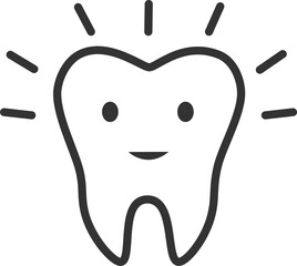Healthy tooth icon.  Clean tooth sign. Cavity free white teeth symbol.  Line style.  Icon  Vector illustration. PNG, transparent.