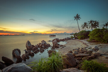 Wonderful sunset panorama at Bintan Island - 607478469
