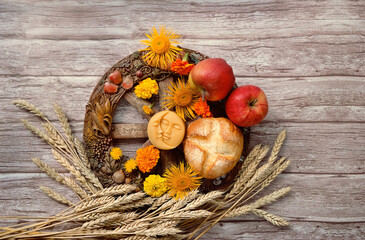Wiccan Altar for Lammas, Lughnasadh pagan holiday. wheel of the year, ears of wheat, homemade...
