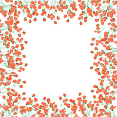 Hand drawn watercolor orange buds boarder on white background. Scrapbook, post card, wedding invitation, album.