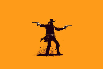 Fototapeta na wymiar Doodle inspired Gunslinger cowboy-style shootouts, cartoon sticker, sketch, vector, Illustration