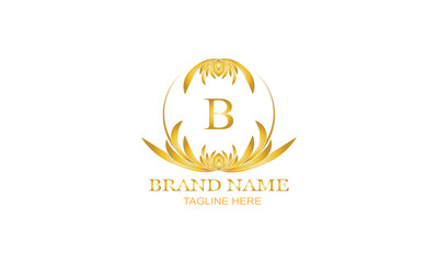 Gold luxury logo, elegant monogram vector design with initial letter B on white background.