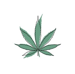 cannabis leaf  isolated on white background, marijuana weed, plant illustration 