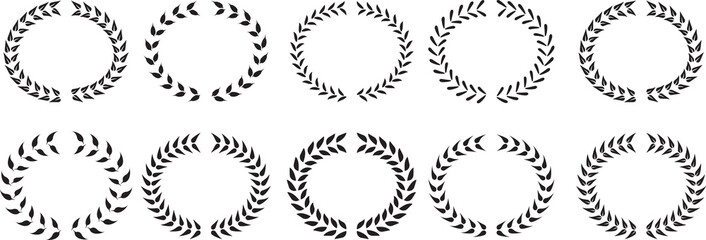 A laurel wreath. circular wreath. interlocking branches and leaves of the bay laurel 
