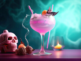 Halloween Cocktail. Creative cocktail with bright colours. Unusual drinks. Generative ai