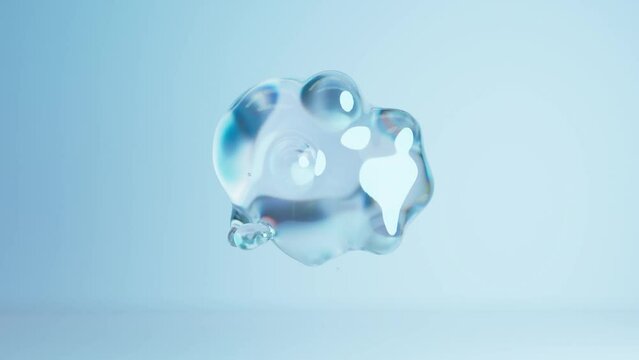 3d rendering of a water drop floating forming in the air. Zero gravity H2O glob. Backdrop of pure purified liquid. Transparent on light blue texture. Clean moving drops. Scientific animation