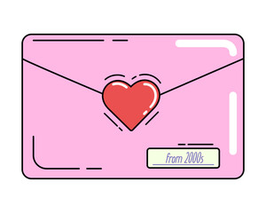 Pink old-fashioned love letter from 2000s, decorative art for trendy Y2K aesthetic, retro drawing, vector design element, sticker.