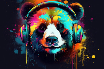 Panda wearing stylish headphones, perfect for a fun and creative t-shirt design. Ai generated