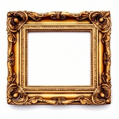Antique gold picture frame. white background. Generative AI