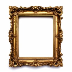 Antique gold picture frame. white background. Generative AI