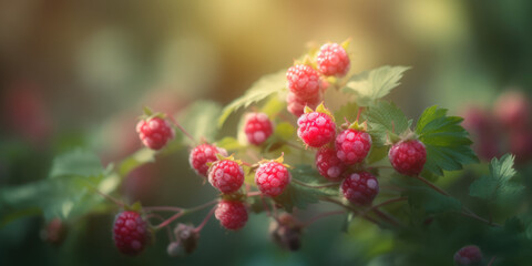 Raspberry. Branch raspberry with many berries. Sweet fresh Raspberries in the garden. Generative ai illustration