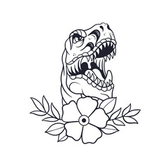 Hand drawn illustration of dinosaur traditional tattoo outline