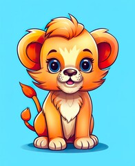 cute lion illustration for kid sky background made with generative ai technology 