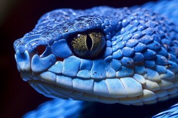 Fototapeta premium close up of a snake. Blue viper snake. snake texture. Generative AI