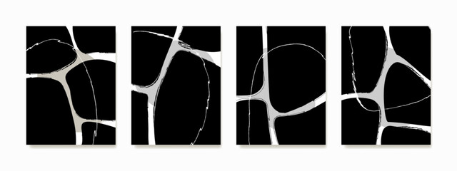 Wall art is a hand-painted pattern of abstract shapes in monochrome colors. The minimalist design of a rock in the tranquil water, adds a sense of calm and serenity to the surroundings.