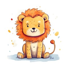 cute lion illustration for kids white background made with generative ai technology 
