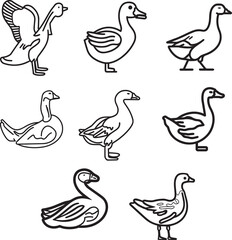  Goose outline icon isolated line vector illustration and coloring page