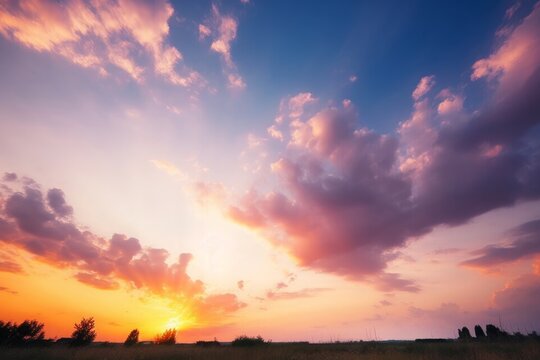 Colorful cloudy sky at sunset , quiet sunset background, Generative AI