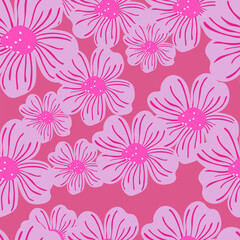 Big bud chamomile flower seamless pattern in simple style. Cute stylized flowers background.