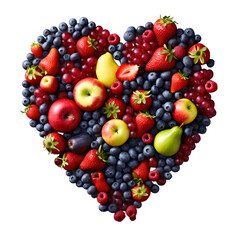 Fototapeta na wymiar Heart shape made of different fruits and berries, isolated