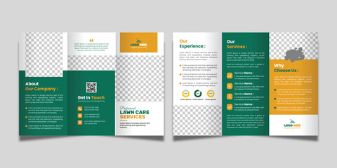 Lawn Care Trifold Brochure Template, Gardening or Landscaper Tri Fold Brochure Design 