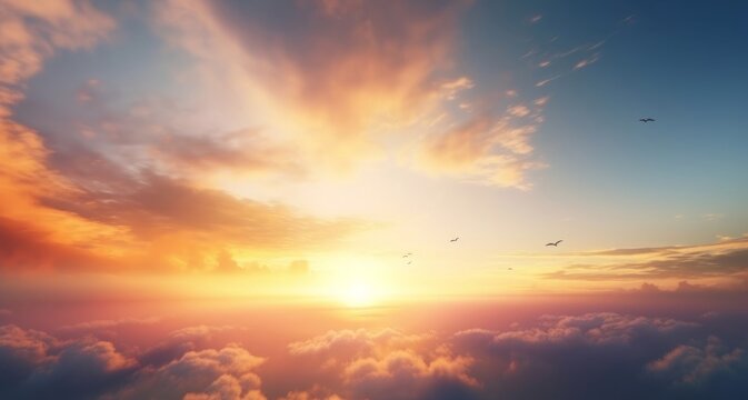 Celestial World concept: Sunset sunrise with clouds, Generative AI