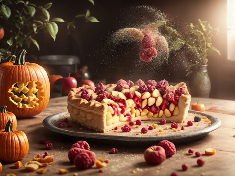 Pie Slices Apple. Pumpkin And Berry. Generative AI