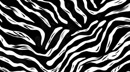 Naklejka na ściany i meble Seamless hand painted zebra skin stripe pattern. Tileable black and white african safari wildlife animal print background texture. Monochrome bold abstract wavy wonky jungle tiger lines motif