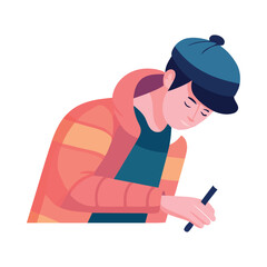 young student boy writing character