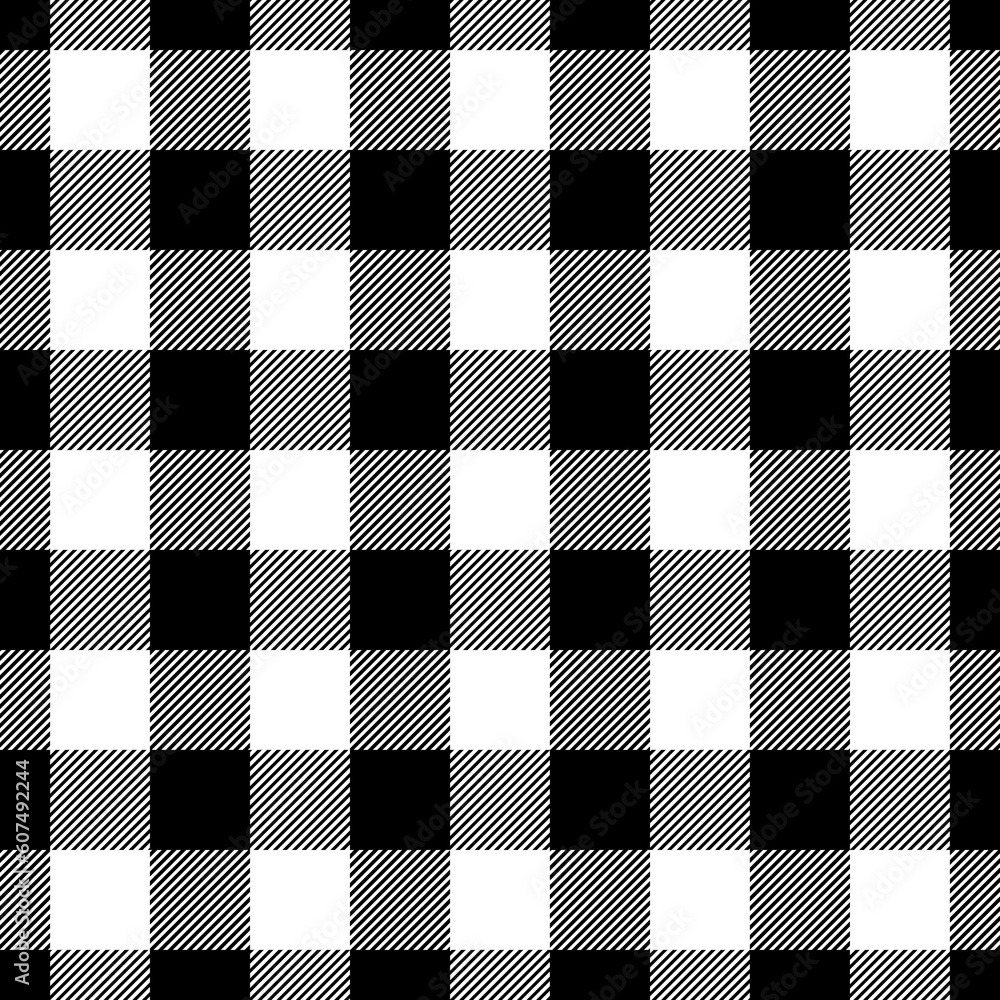 Poster check seamless pattern. black checks on white background. repeated gingham geometric patern. scottis