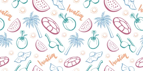 Rollo Seamless summer pattern drawn with one line and colorful pastel colors. Use it for labels, print on t-shirt, wallpaper of children's room, design, background. © taniKoArt
