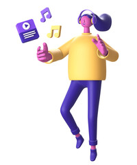 3D Character with headphone and music note list for UI UX web mobile apps social media