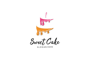 Colorful sweet cake logo design with creative abstract melt