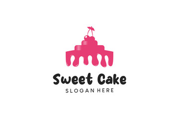 Fototapeta na wymiar Pink sweet cake logo design with creative abstract melt