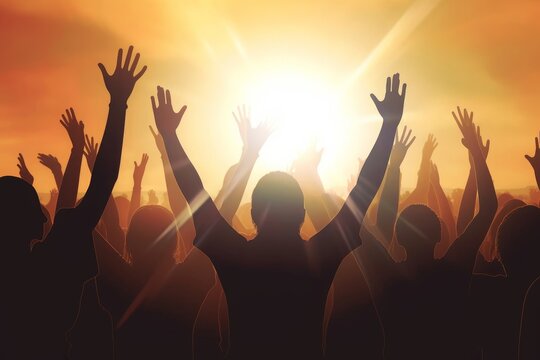 Christian Concept, Christian Worship With Raised Hands, Generative AI