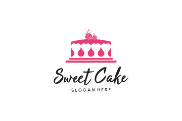 Modern pink heart sweet cake logo design