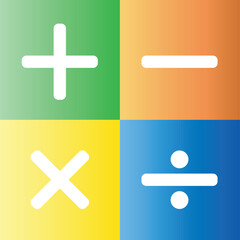 Fototapeta premium Math symbols Plus sign, subtraction, multiplication, and division equals, mathematical notation, Set of flat round check mark, X mark, plus sign and minus sign icons, buttons isolated