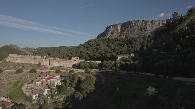 Aerial view of old walls, Xativa, Valencia, Spain.