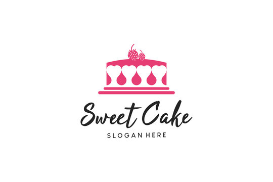 Modern pink heart sweet cake logo design