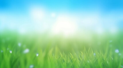 Fototapeta na wymiar World environment day concept: green grass and blue sky abstract background with bokeh, Generative AI