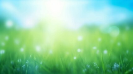 Fototapeta na wymiar World environment day concept: green grass and blue sky abstract background with bokeh, Generative AI