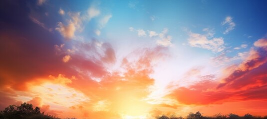 Naklejka premium Background of colorful sky concept: Dramatic sunset with twilight color sky and clouds, Generative AI